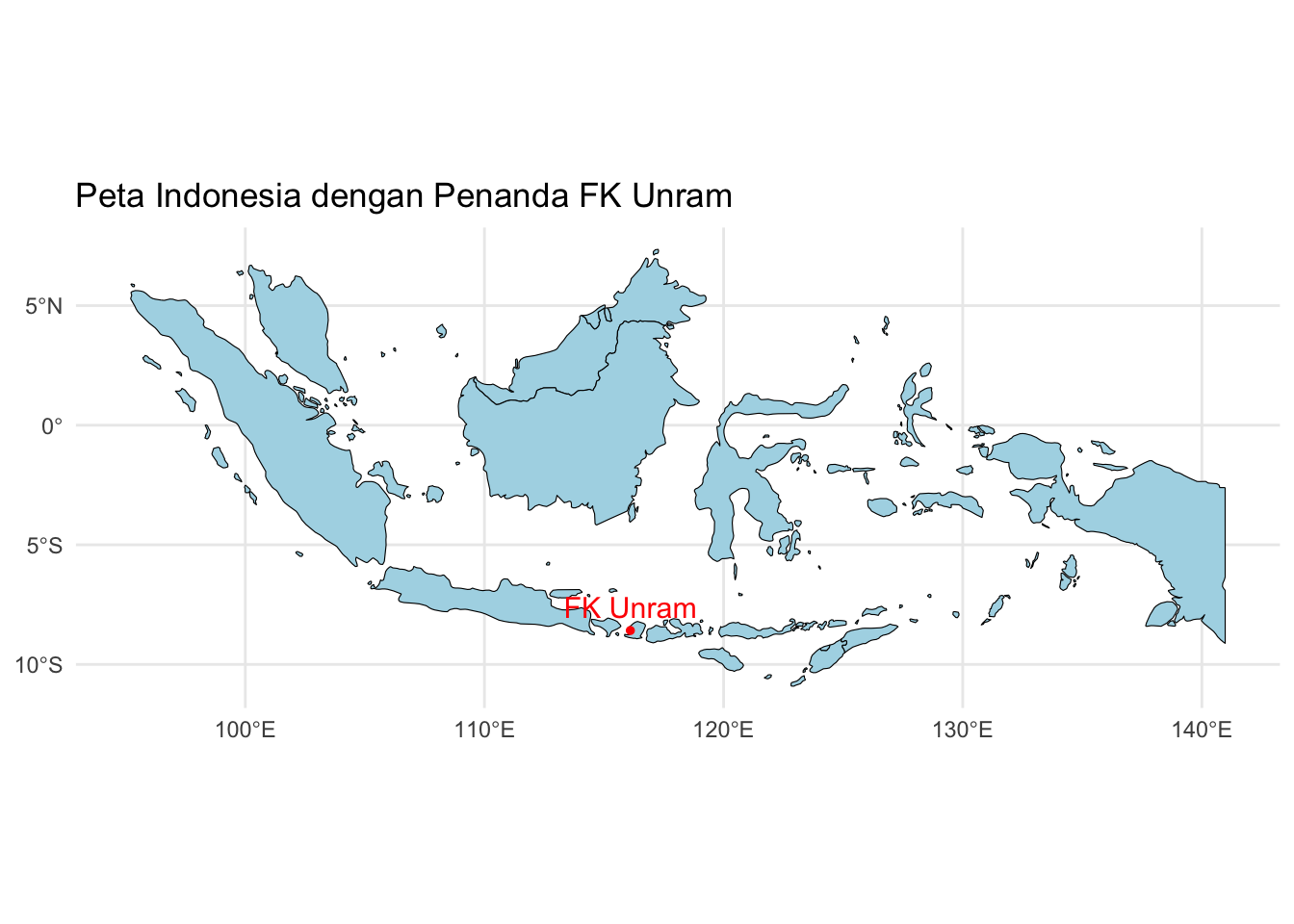 Peta dengan titik lokasi FK Unram